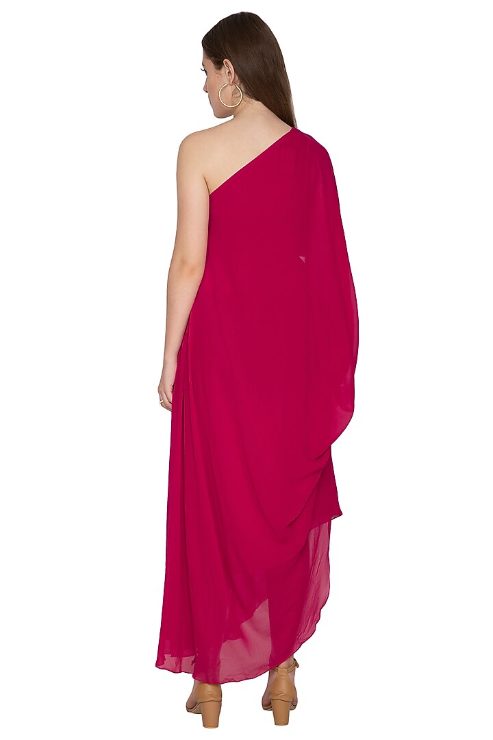 Fuchsia One Shoulder Draped Cocktail Dress by Stephany at Pernia's Pop Up Shop
