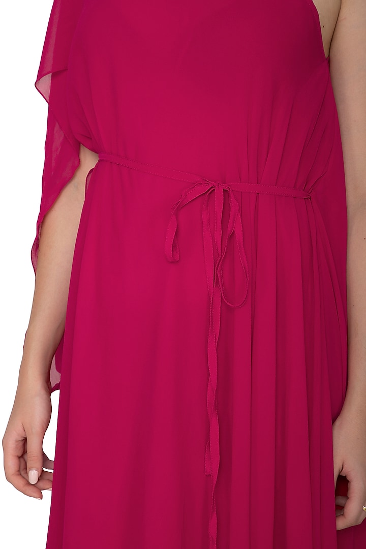 Fuchsia One Shoulder Draped Cocktail Dress by Stephany at Pernia's Pop Up Shop
