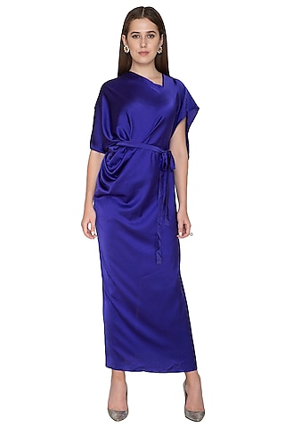 Purple Two Way One Shoulder Dress With Belt by Stephany