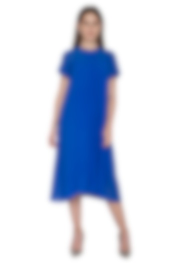 Cobalt Blue Pleated Tunic With Slip by Stephany