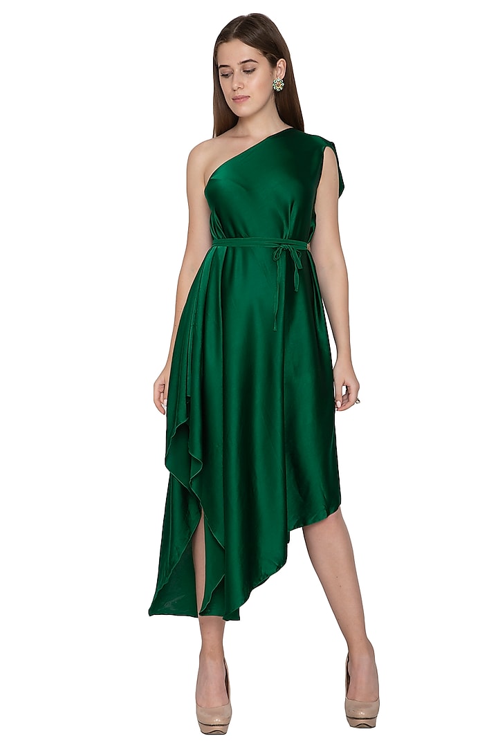 Emerald Green Midi Dress With Belt by Stephany