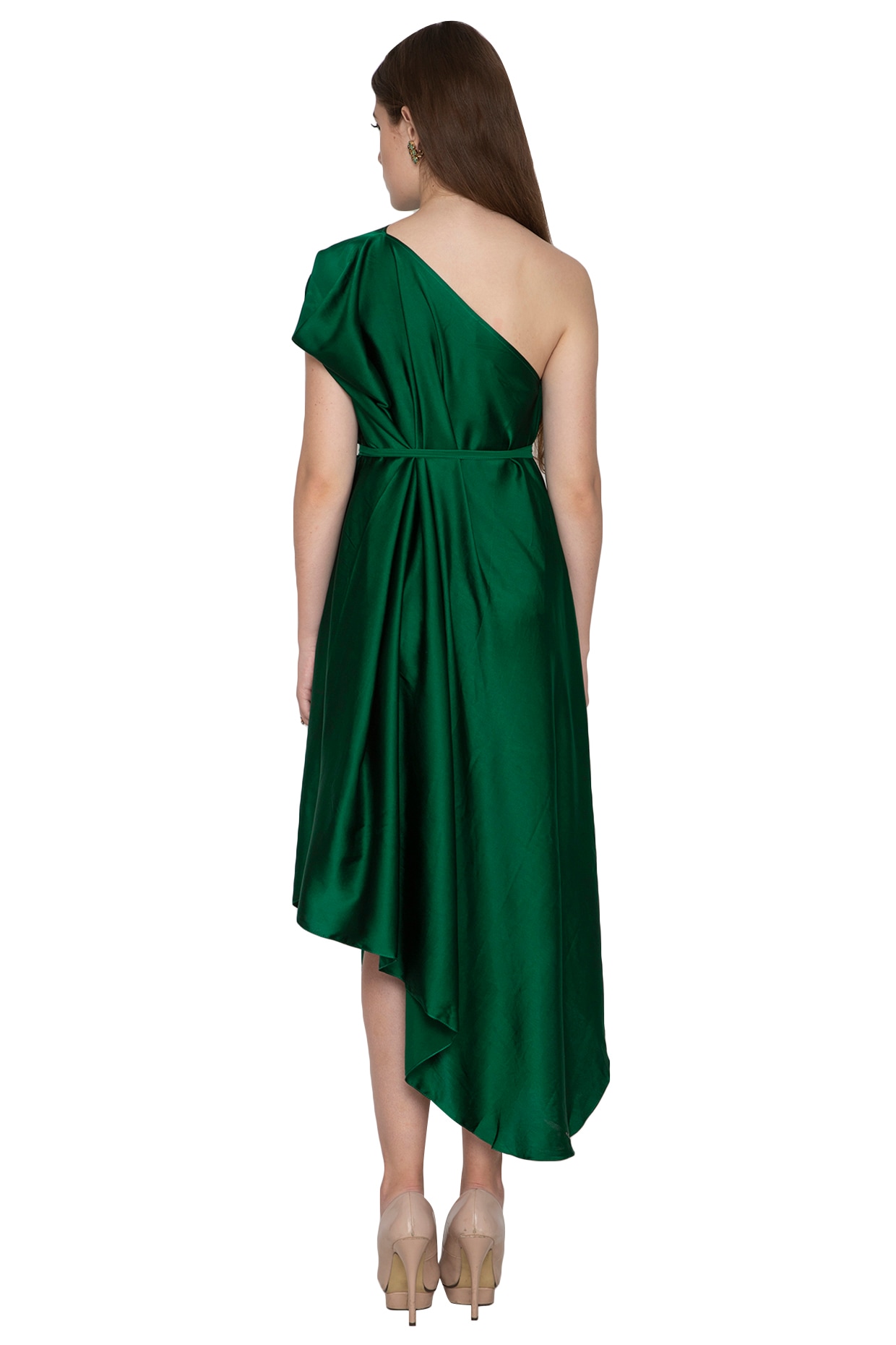 emerald green silk midi dress