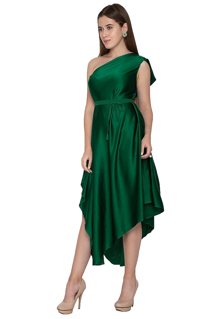Emerald Green Midi Vacation Dress With Belt by Stephany at Pernia's Pop Up Shop