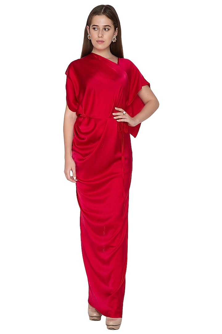 Fuchsia One Shoulder Silk Dress With Belt by Stephany at Pernia's Pop Up Shop