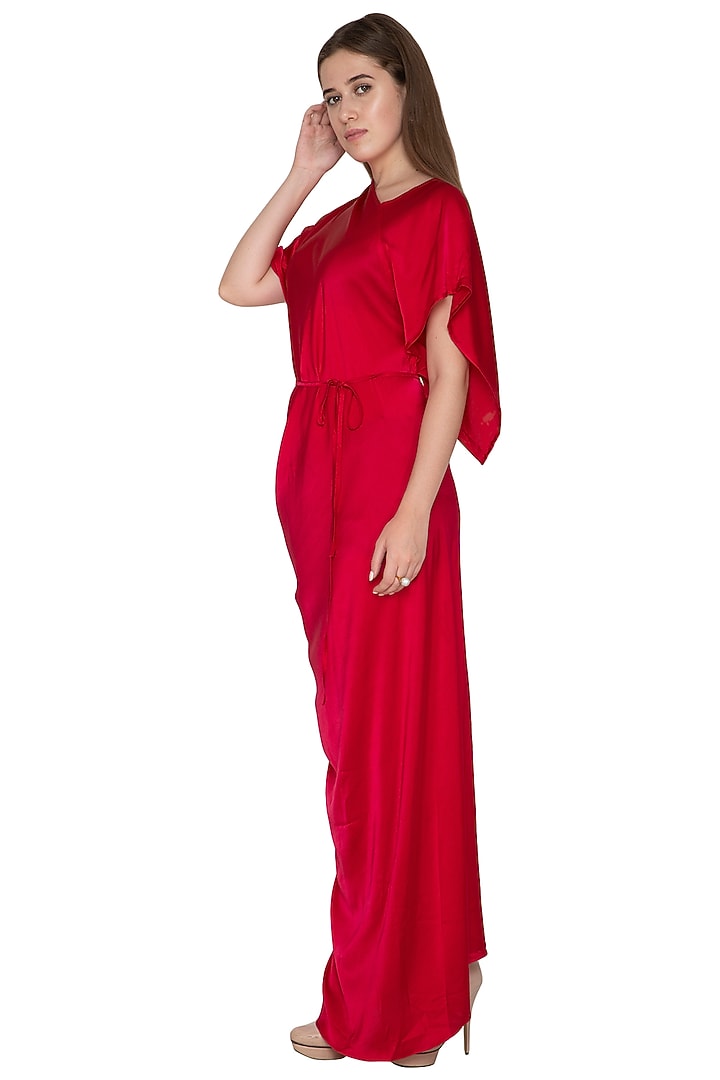Fuchsia One Shoulder Silk Vacation Dress With Belt by Stephany at Pernia's Pop Up Shop
