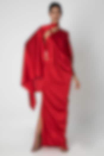 Red One Shoulder Vacation Dress With Drape Cover-Up by Stephany at Pernia's Pop Up Shop