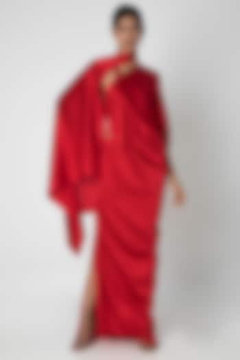 Red One Shoulder Dress With Drape Cover-Up by Stephany