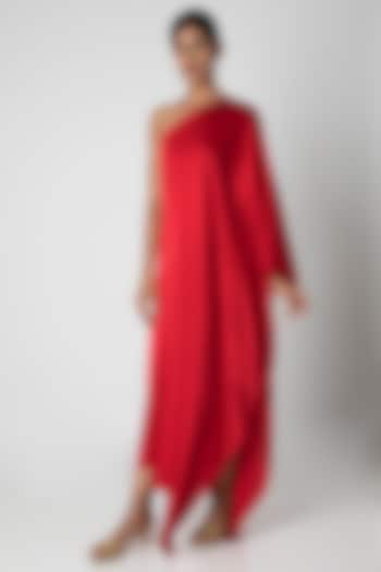 Red One Shoulder Maxi Dress by Stephany