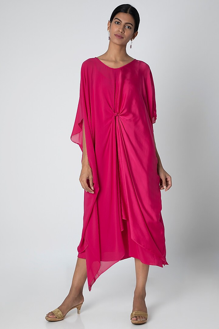 Fuchsia Midi Dress With Slip by Stephany