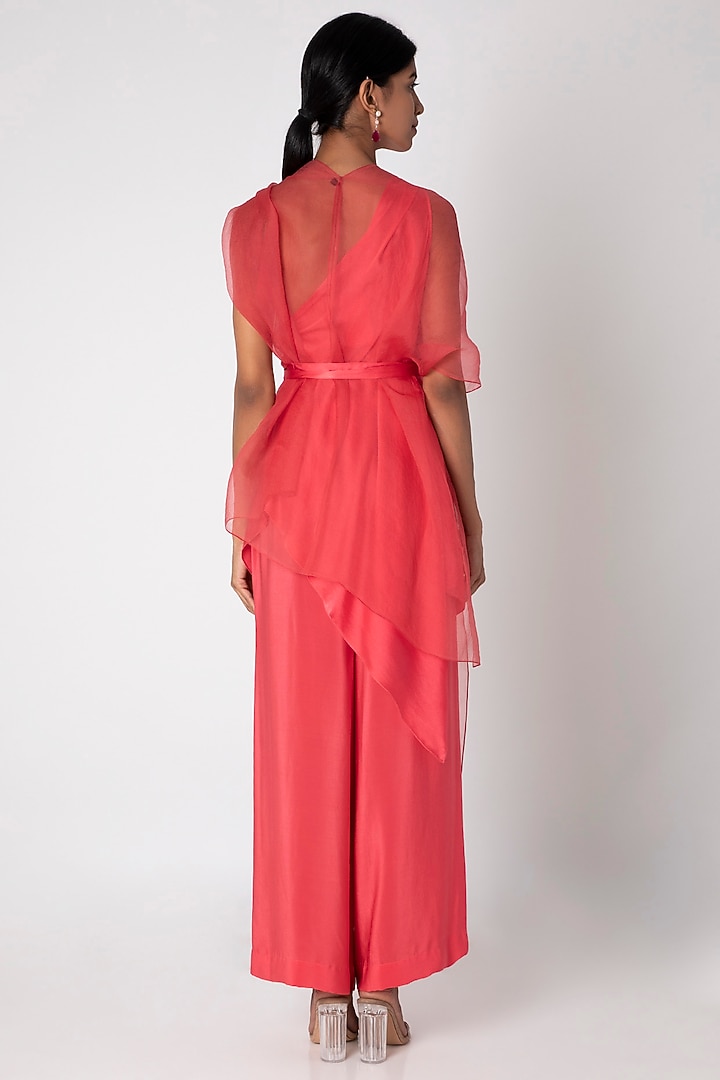 Peach Pink One Shoulder Tunic Set With Belt by Stephany at Pernia's Pop Up Shop