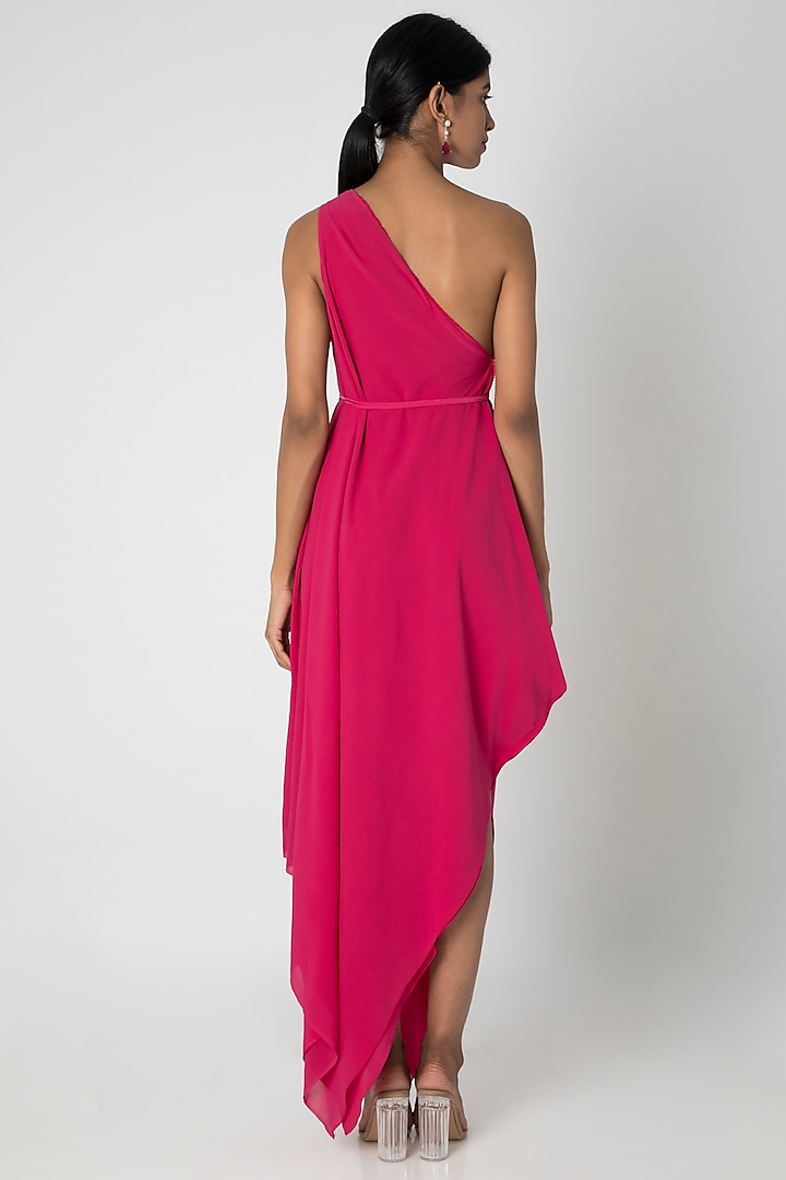 Fuchsia One Shoulder Vacation Dress With Belt by Stephany at Pernia's Pop Up Shop