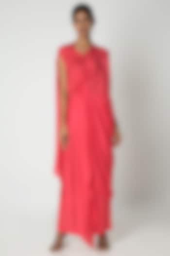 Peach Pink Tie-Up Cocktail Dress With Trousers by Stephany at Pernia's Pop Up Shop