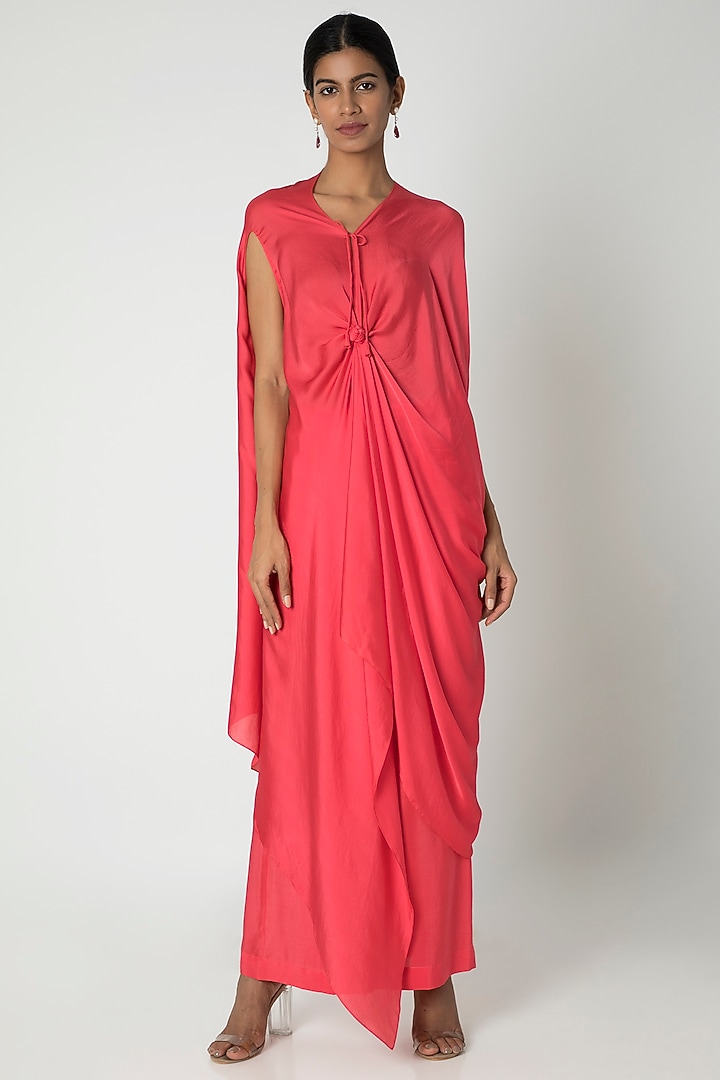 Peach Pink Tie-Up Cocktail Dress With Trousers by Stephany at Pernia's Pop Up Shop