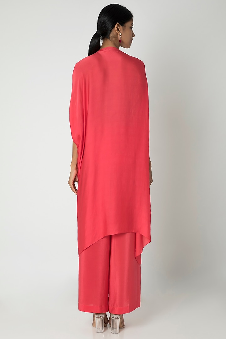 Peach Pink Tie-Up Cocktail Dress With Trousers by Stephany at Pernia's Pop Up Shop
