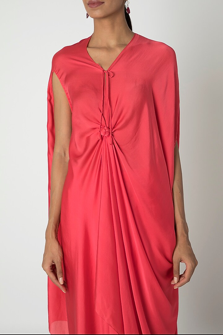 Peach Pink Tie-Up Cocktail Dress With Trousers by Stephany at Pernia's Pop Up Shop