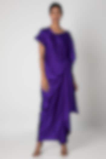 Purple One Shoulder Draped Dress by Stephany