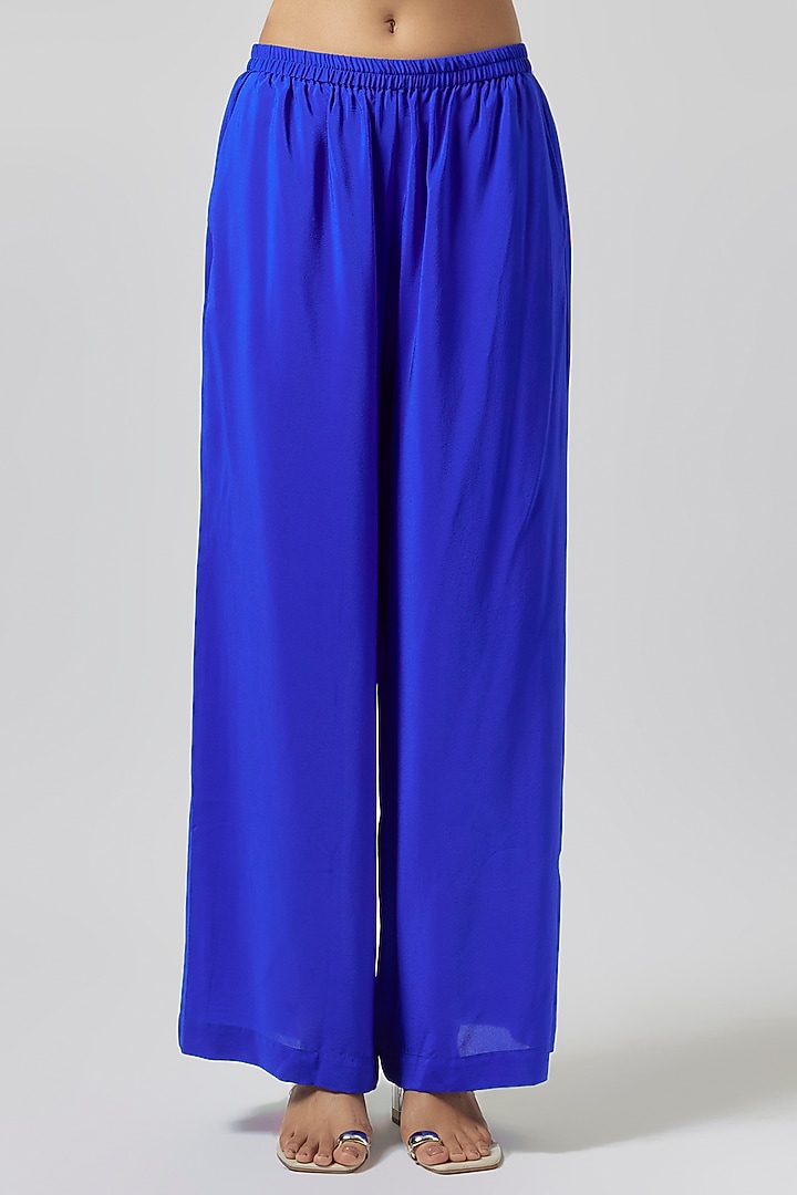 Blue Silk Lycra Satin Co-Ord Set by Stephany at Pernia's Pop Up Shop
