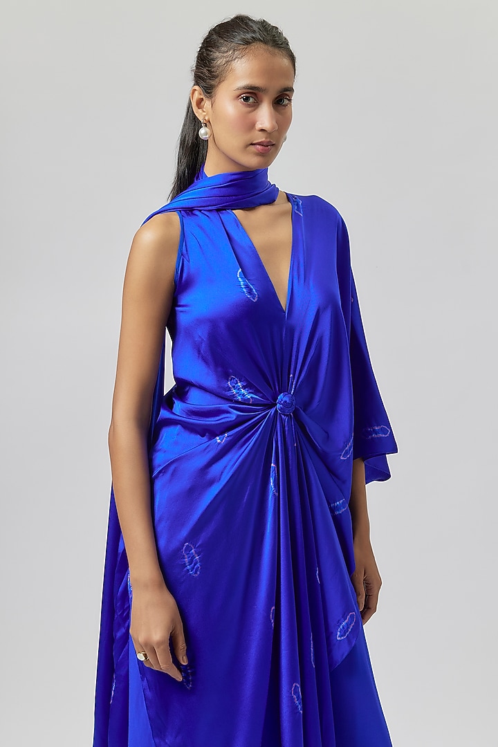 Blue Silk Lycra Satin Co-Ord Set by Stephany at Pernia's Pop Up Shop