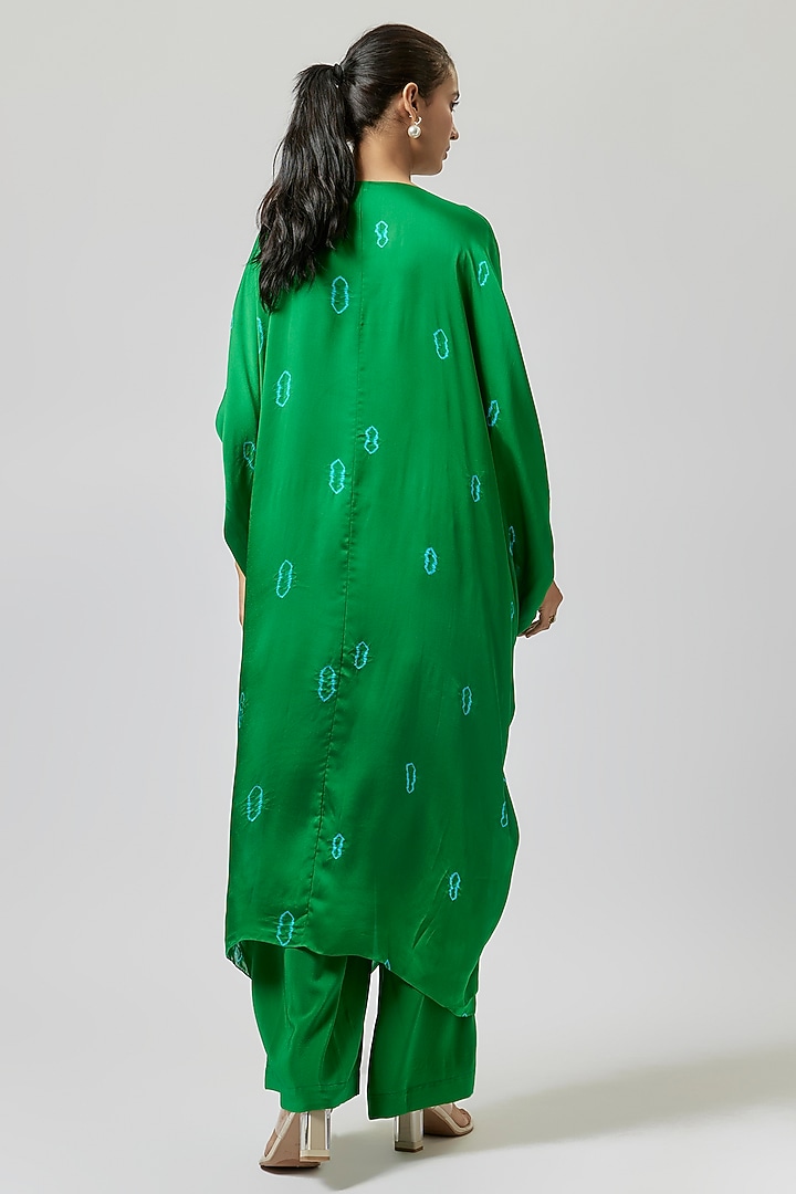 Green Silk Satin Georgette Co-Ord Set by Stephany at Pernia's Pop Up Shop
