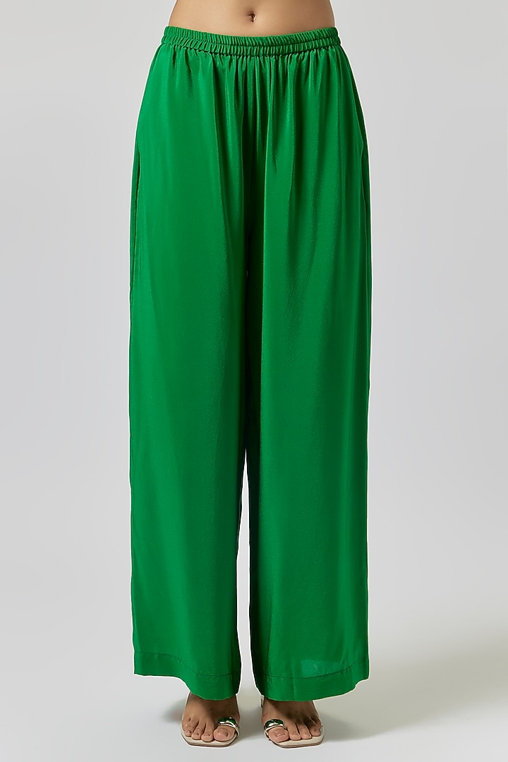 Green Silk Satin Georgette Co-Ord Set by Stephany at Pernia's Pop Up Shop