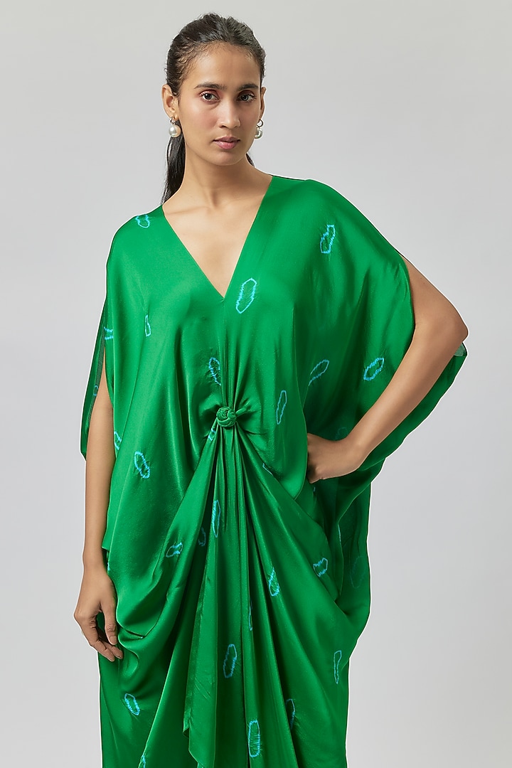 Green Silk Satin Georgette Co-Ord Set by Stephany at Pernia's Pop Up Shop