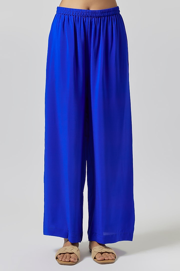 Blue Silk Satin Georgette Co-Ord Set by Stephany at Pernia's Pop Up Shop