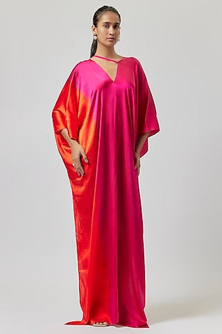 Pink Silk Lycra Satin Kaftan Tunic by Stephany