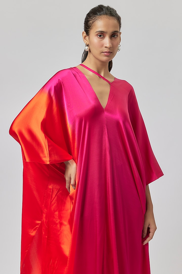 Pink Silk Lycra Satin Kaftan Tunic by Stephany at Pernia's Pop Up Shop