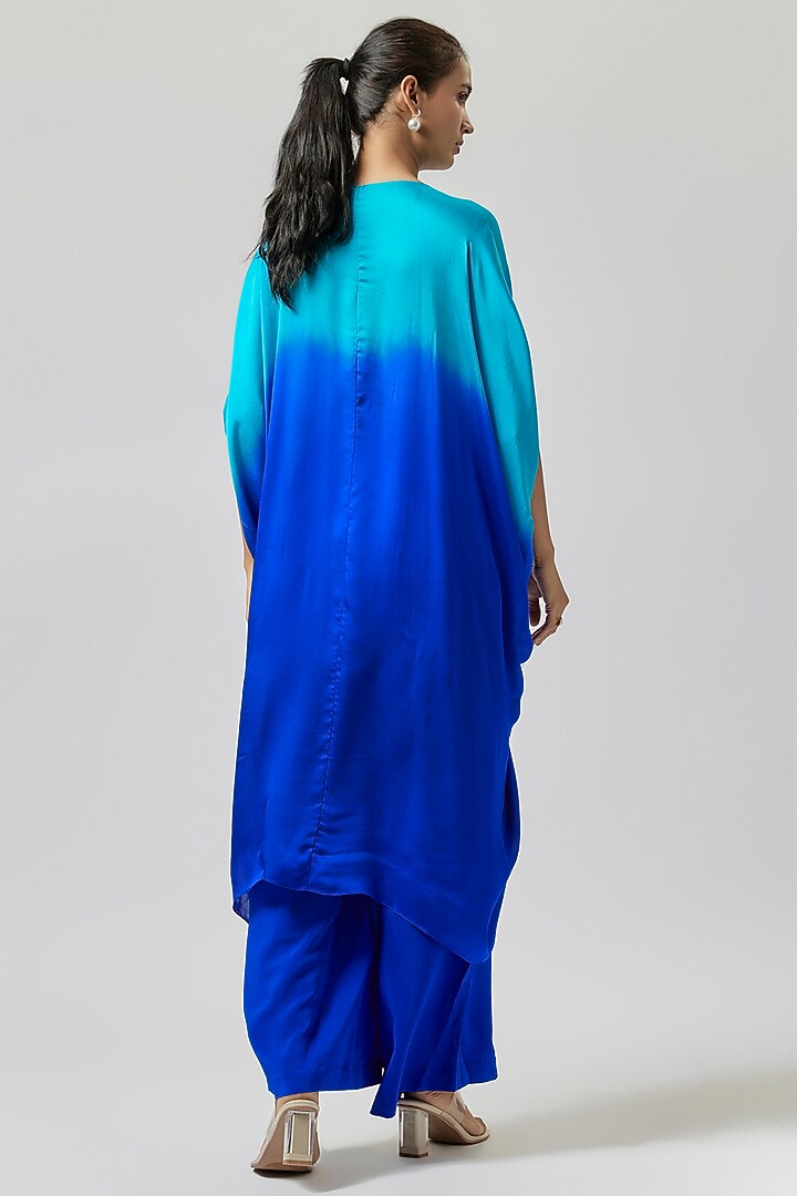 Blue Silk Satin Georgette Tunic Set by Stephany at Pernia's Pop Up Shop