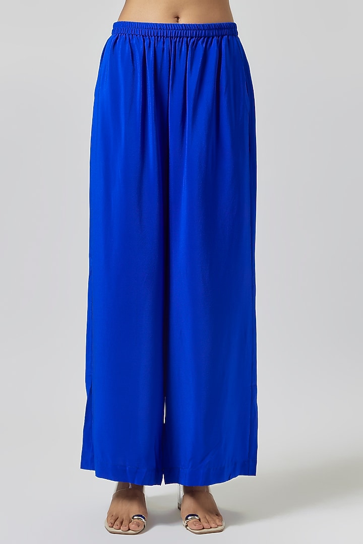 Blue Silk Satin Georgette Tunic Set by Stephany at Pernia's Pop Up Shop