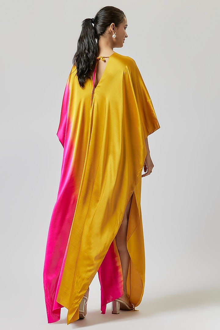 Gold Silk Lycra Satin Maxi Vacation Dress by Stephany at Pernia's Pop Up Shop