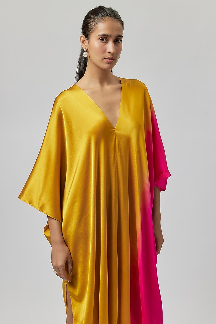 Gold Silk Lycra Satin Maxi Vacation Dress by Stephany at Pernia's Pop Up Shop