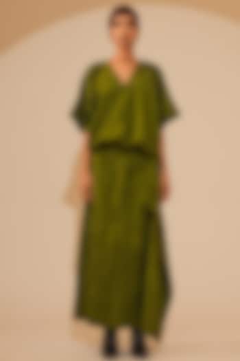 Jade Green Hand Crushed Silk Maxi Summer Dress by STOIQUE  at Pernia's Pop Up Shop