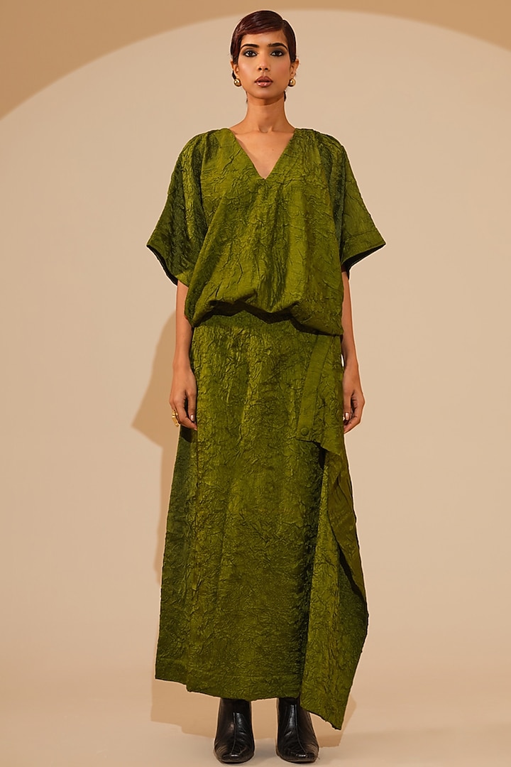 Jade Green Hand Crushed Silk Maxi Summer Dress by STOIQUE  at Pernia's Pop Up Shop