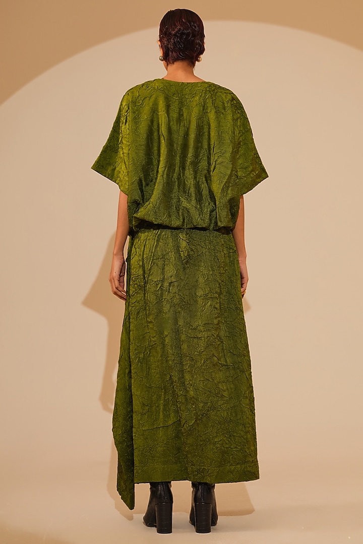 Jade Green Hand Crushed Silk Maxi Summer Dress by STOIQUE at Pernia's Pop Up Shop