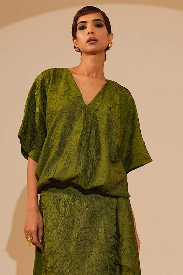 Jade Green Hand Crushed Silk Maxi Summer Dress by STOIQUE at Pernia's Pop Up Shop