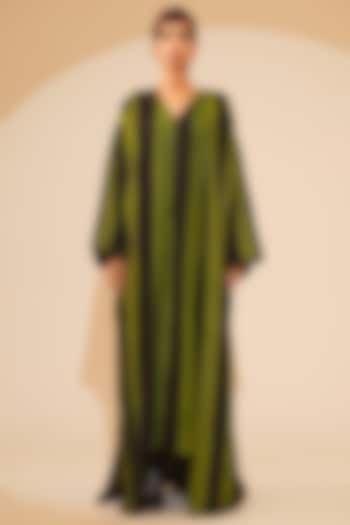Jade Green & Black Crushed Silk Overlay Structured Vacation Dress by STOIQUE  at Pernia's Pop Up Shop