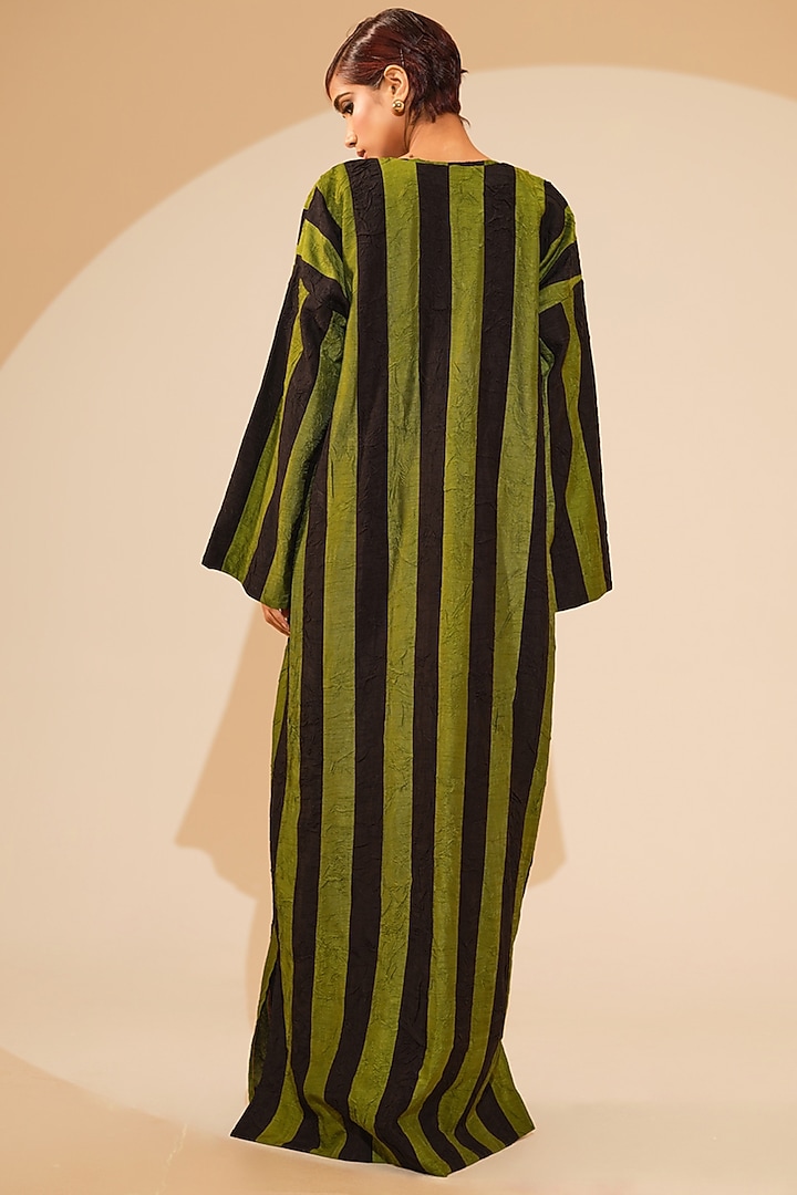 Jade Green & Black Crushed Silk Overlay Structured Vacation Dress by STOIQUE at Pernia's Pop Up Shop