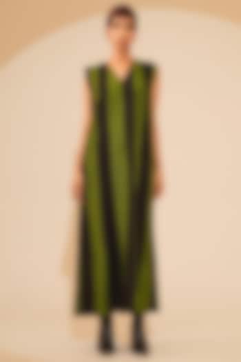 Jade Green & Black Hand Crushed Silk Maxi Vacation Dress by STOIQUE  at Pernia's Pop Up Shop