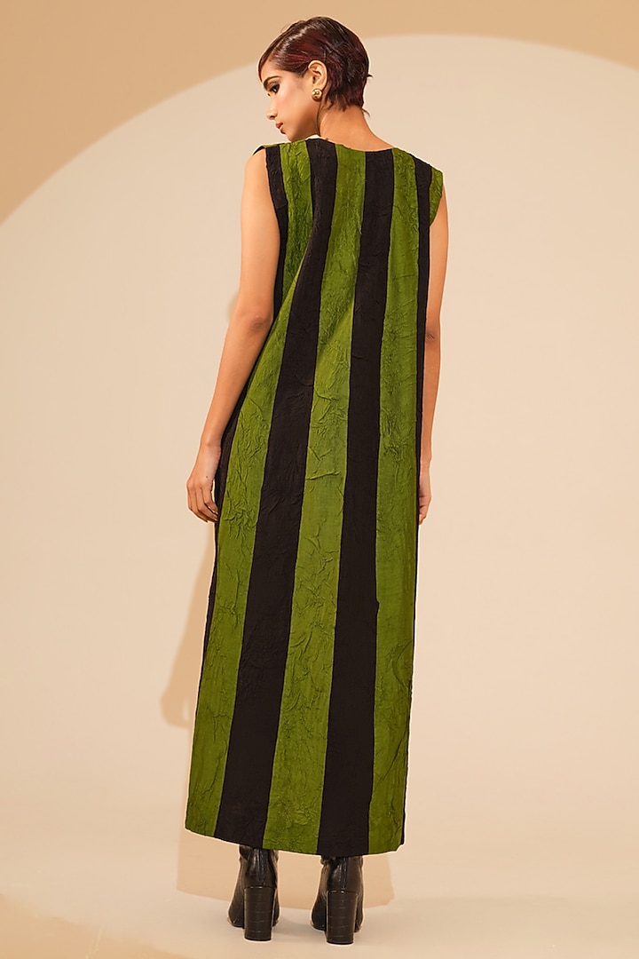 Jade Green & Black Hand Crushed Silk Maxi Vacation Dress by STOIQUE at Pernia's Pop Up Shop