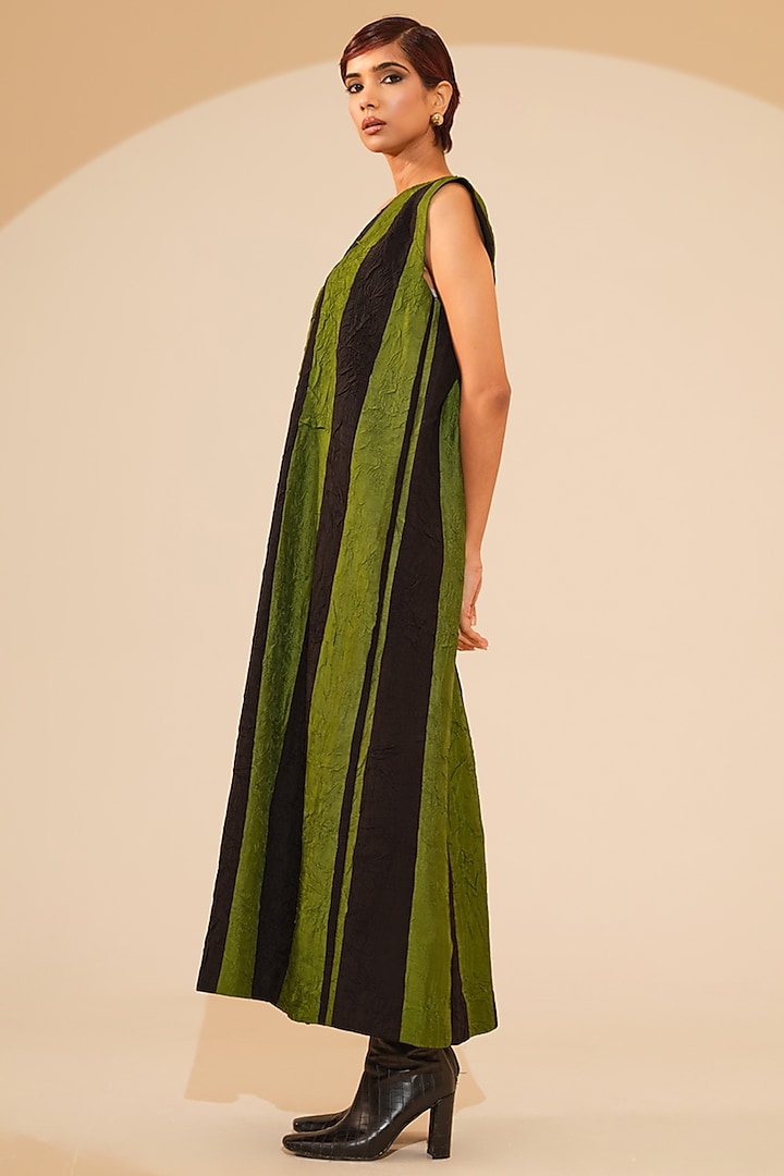 Jade Green & Black Hand Crushed Silk Maxi Vacation Dress by STOIQUE at Pernia's Pop Up Shop