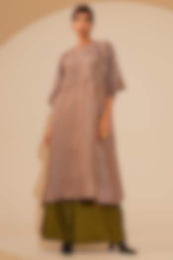 Grey Crushed Silk Patchwork Shirt Tunic by STOIQUE  at Pernia's Pop Up Shop