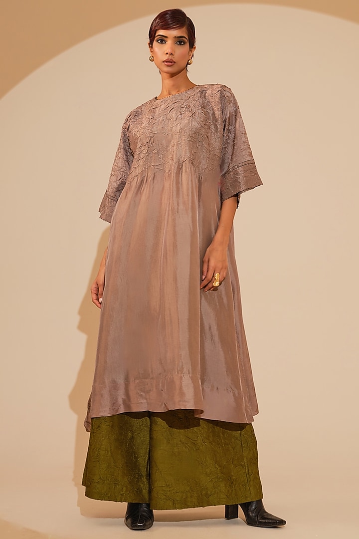 Grey Crushed Silk Patchwork Shirt Tunic by STOIQUE  at Pernia's Pop Up Shop