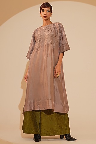 Grey Crushed Silk Patchwork Shirt Tunic by STOIQUE 