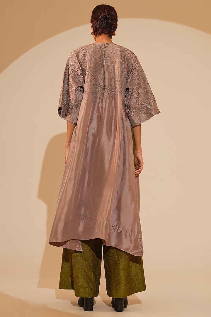 Grey Crushed Silk Patchwork Shirt Tunic by STOIQUE at Pernia's Pop Up Shop
