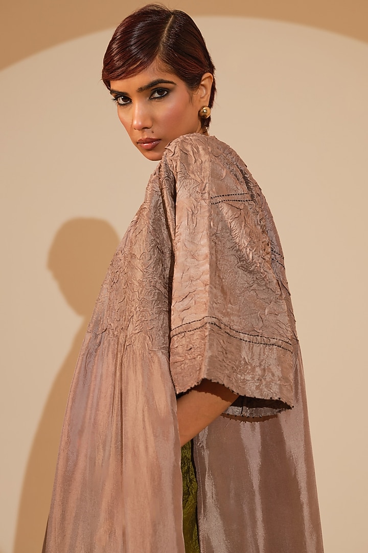 Grey Crushed Silk Patchwork Shirt Tunic by STOIQUE at Pernia's Pop Up Shop