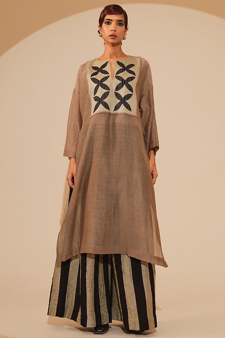Grey & Black Crushed Silk Kaftan Summer Dress by STOIQUE  at Pernia's Pop Up Shop