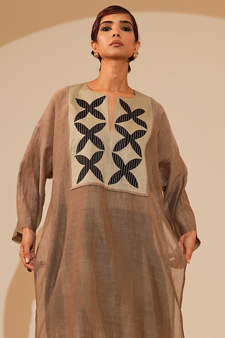 Grey & Black Crushed Silk Kaftan Summer Dress by STOIQUE at Pernia's Pop Up Shop