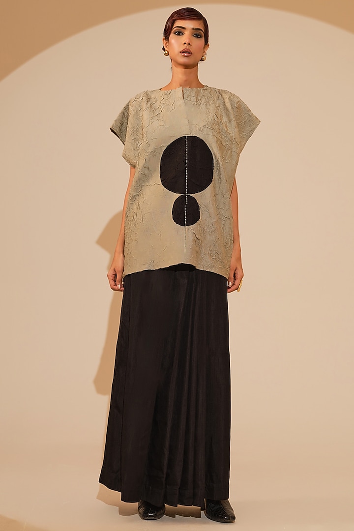 Grey & Black Hand Crushed Silk Applique Embroidered Top by STOIQUE  at Pernia's Pop Up Shop