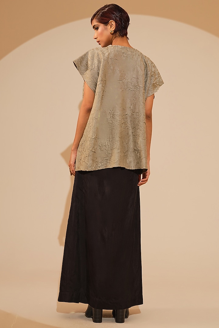 Grey & Black Hand Crushed Silk Applique Embroidered Top by STOIQUE  at Pernia's Pop Up Shop